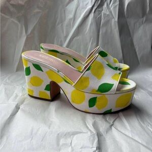 kate spade White Platform Mules with Yellow Lemon Print